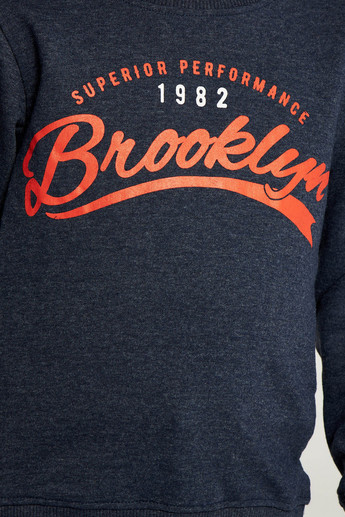 Juniors Typographic Print Crew Neck Sweatshirt with Long Sleeves