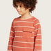 Eligo Striped T-shirt with Long Sleeves and Pocket Detail-T Shirts-thumbnail-2