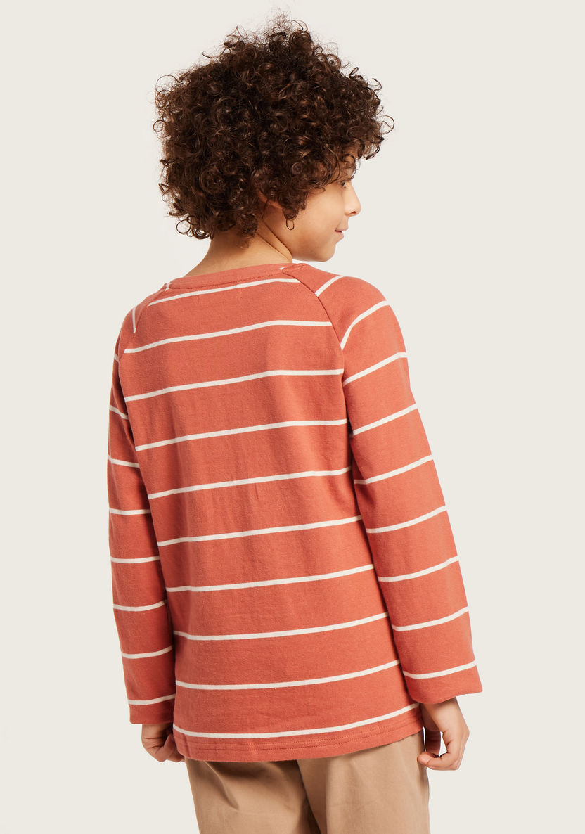 Eligo Striped T-shirt with Long Sleeves and Pocket Detail-T Shirts-image-3