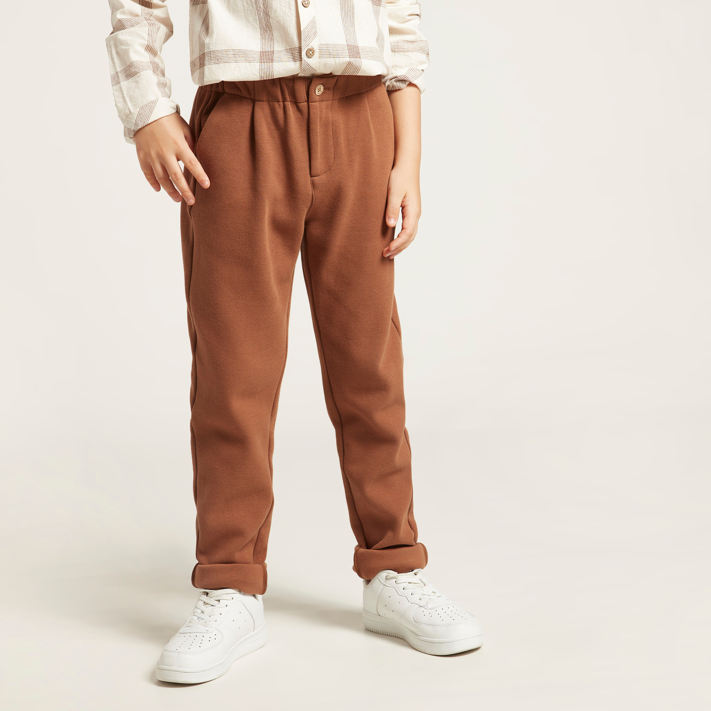 Eligo Solid Pants with Pockets and Elasticised Waistband-boys-clothing-bottoms-trousers-image-2