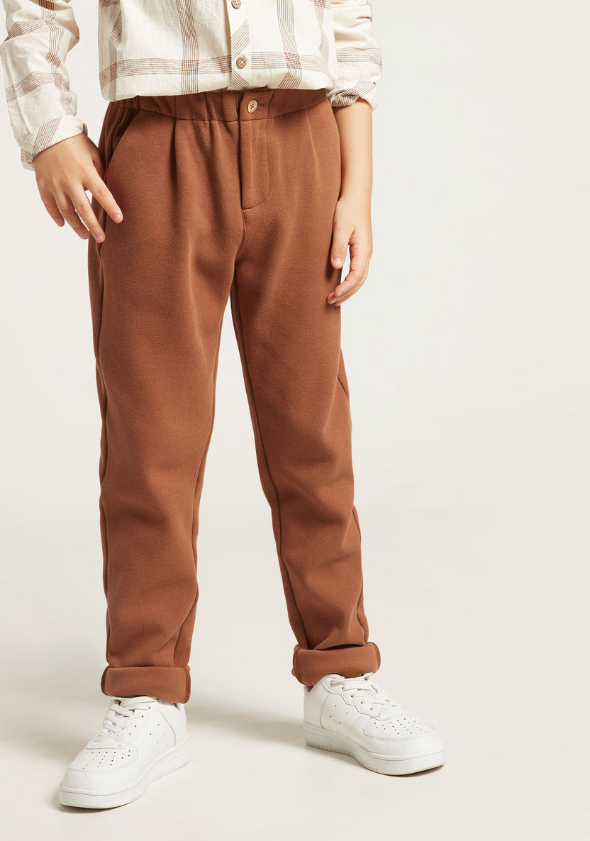 Solid Pants with Pockets and Elasticised Waistband-Pants-image-1