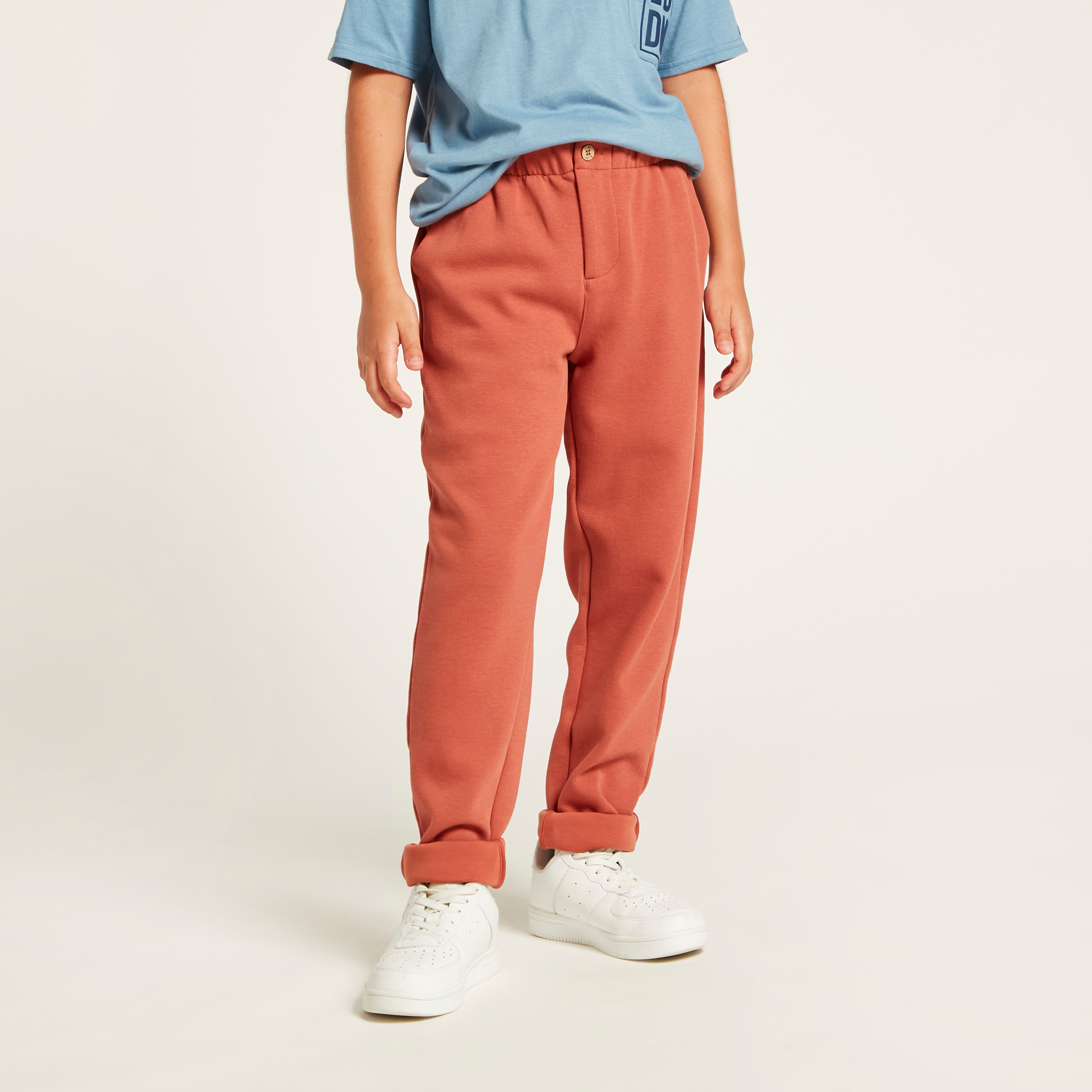 Eligo Solid Knit Pants with Pockets and Elasticated Waistband-boys-clothing-bottoms-trousers-image-2