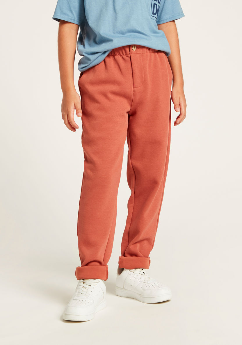 Solid Knit Pants with Pockets and Elasticated Waistband-Pants-image-1