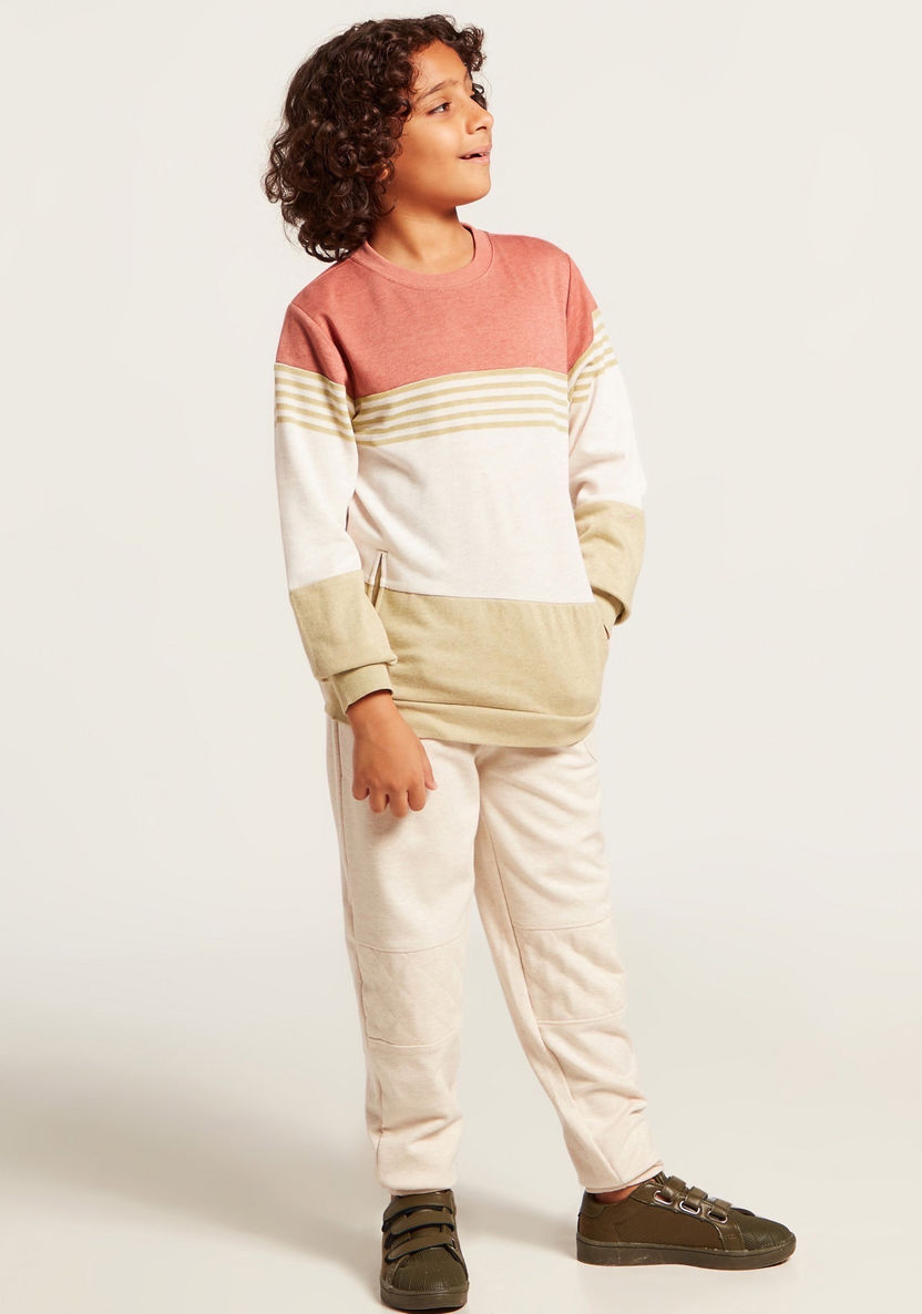 Panelled Pullover with Long Sleeves and Pockets-Sweatshirts-image-0