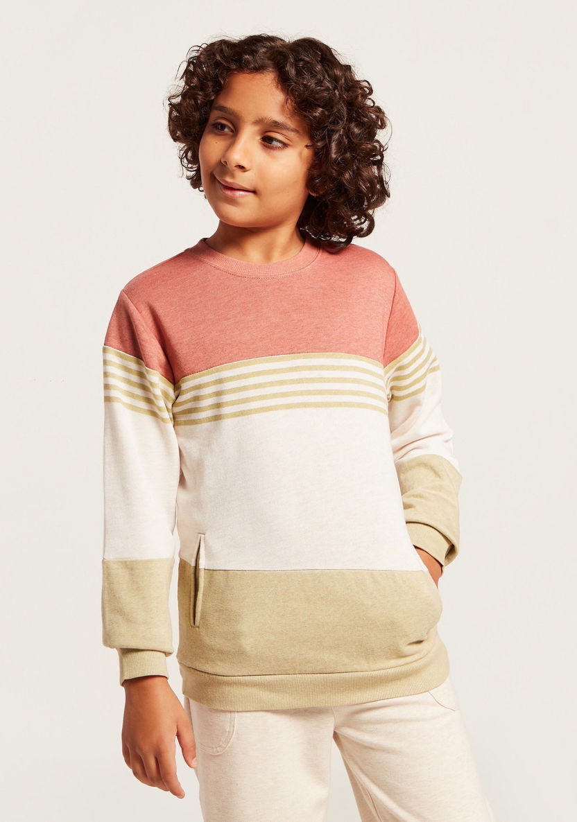 Panelled Pullover with Long Sleeves and Pockets-Sweatshirts-image-1