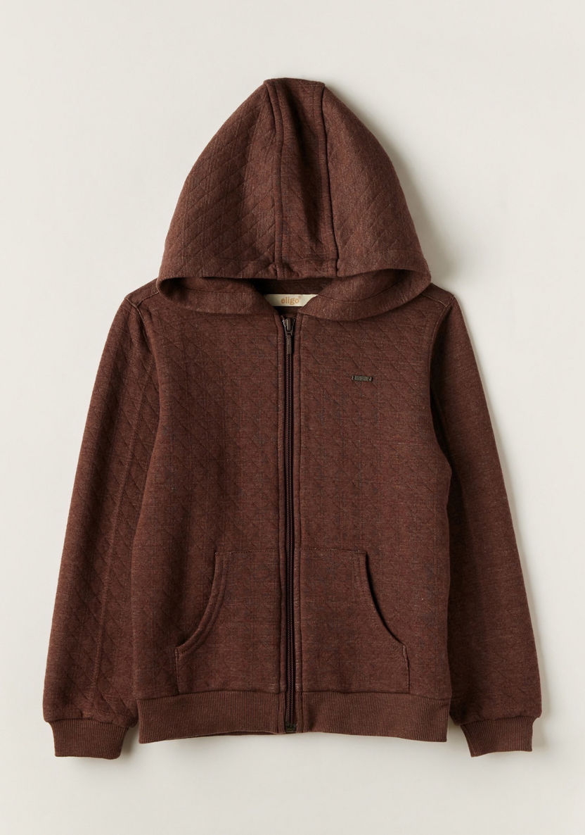 Textured Zip Through Hoodie with Long Sleeves-Sweaters and Cardigans-image-0