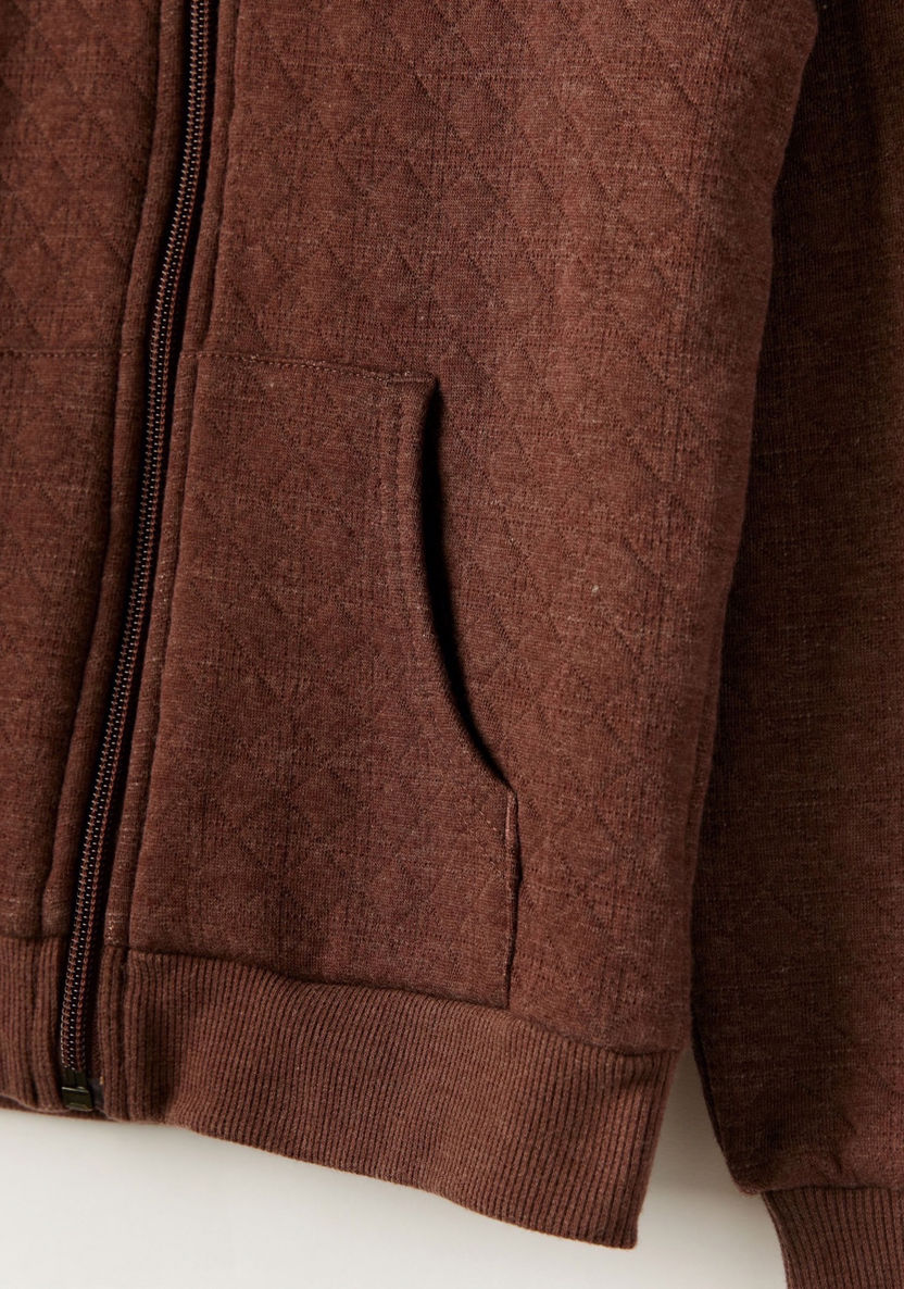 Textured Zip Through Hoodie with Long Sleeves-Sweaters and Cardigans-image-1