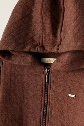 Textured Zip Through Hoodie with Long Sleeves