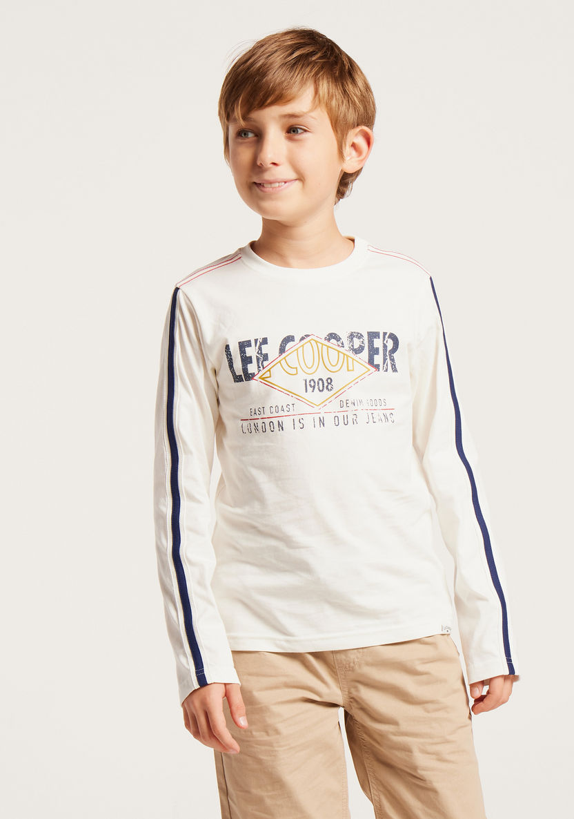 Lee Cooper Graphic Printed Round Neck T-shirt with Long Sleeves-T Shirts-image-0