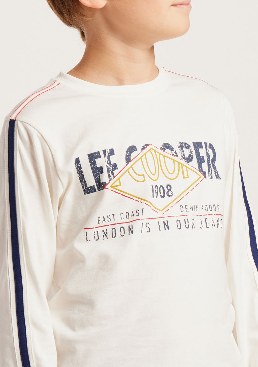 Lee Cooper Graphic Printed Round Neck T-shirt with Long Sleeves-T Shirts-image-2
