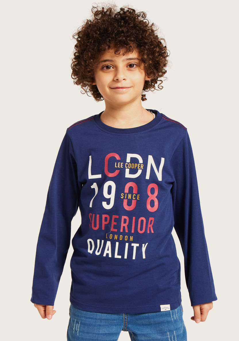 Lee Cooper Graphic Print T-shirt with Long Sleeves-T Shirts-image-1
