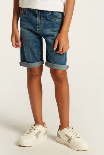 Lee Cooper Solid Denim Shorts with Pockets and Belt Loops
