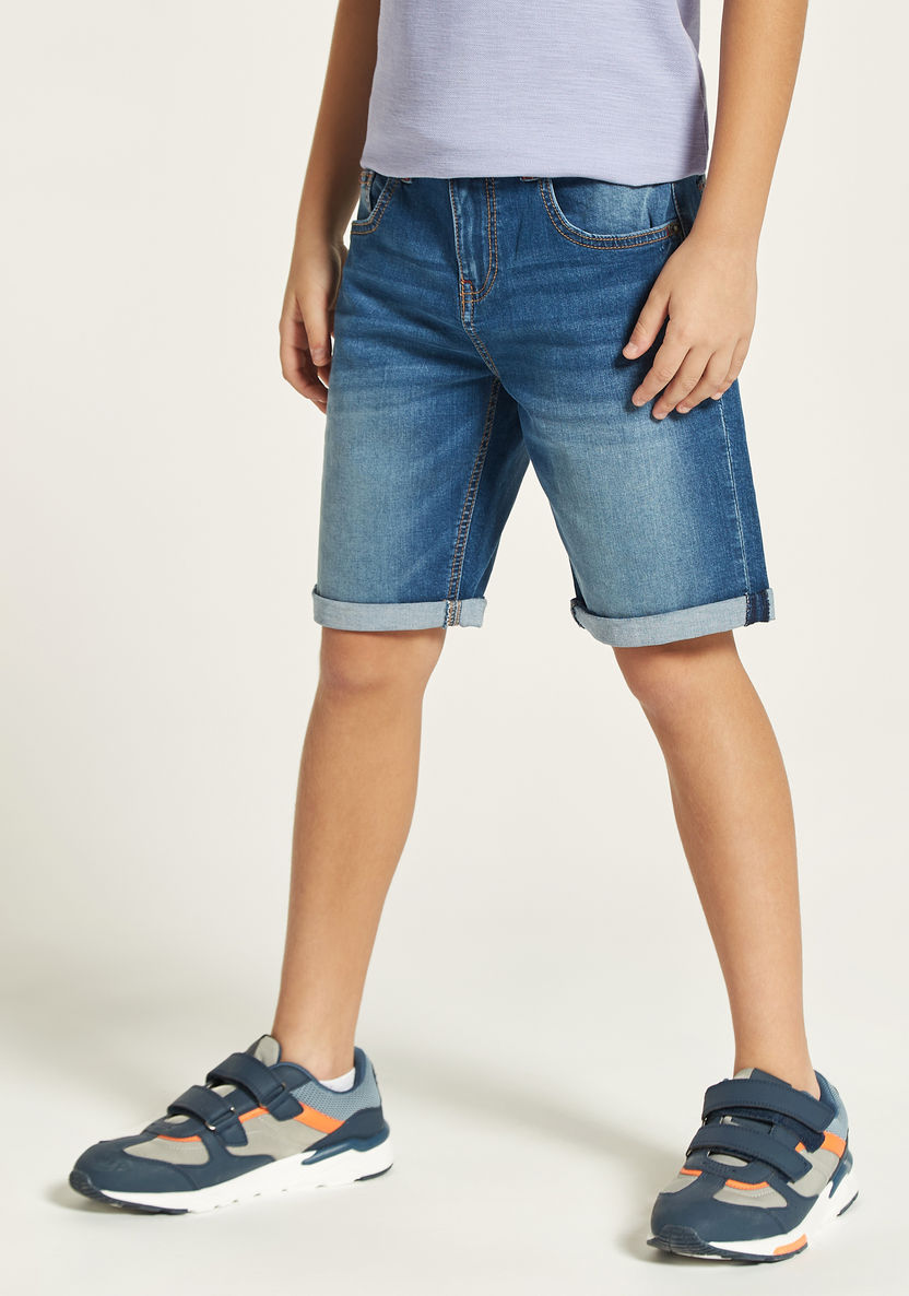 Lee Cooper Solid Denim Shorts with Button Closure and Pockets-Shorts-image-1
