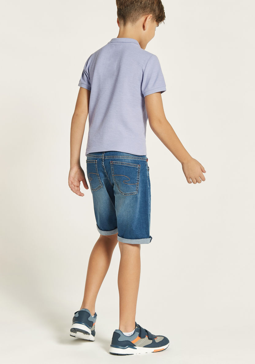 Lee Cooper Solid Denim Shorts with Button Closure and Pockets-Shorts-image-3