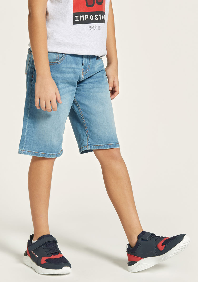 Lee Cooper Solid Denim Shorts with Button Closure and Pockets-Shorts-image-1