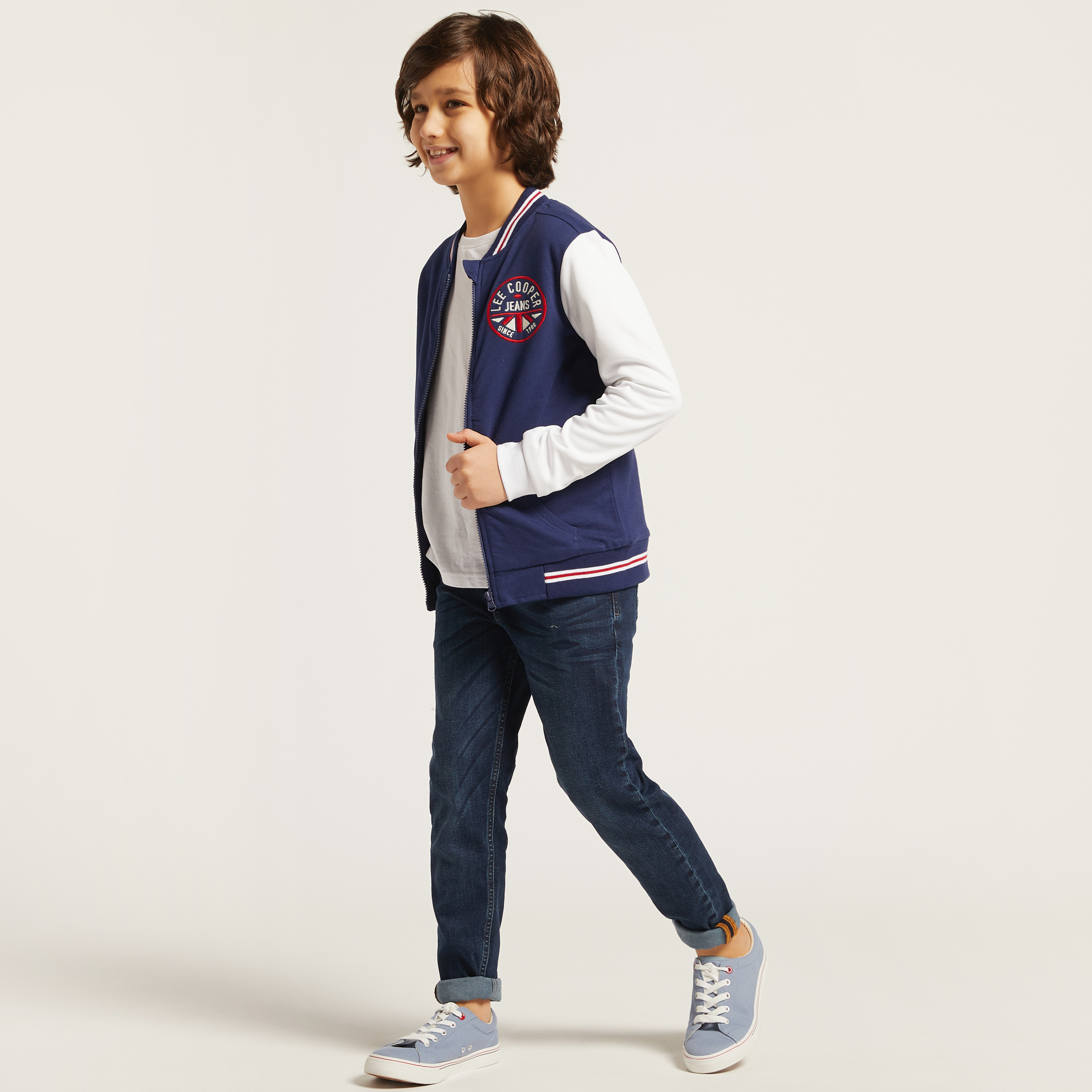 Buy Lee Cooper Letterman Jacket with Long Sleeves and Zipper