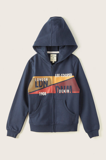 Lee Cooper Graphic Print Hooded Sweatshirt with Long Sleeves and Pockets