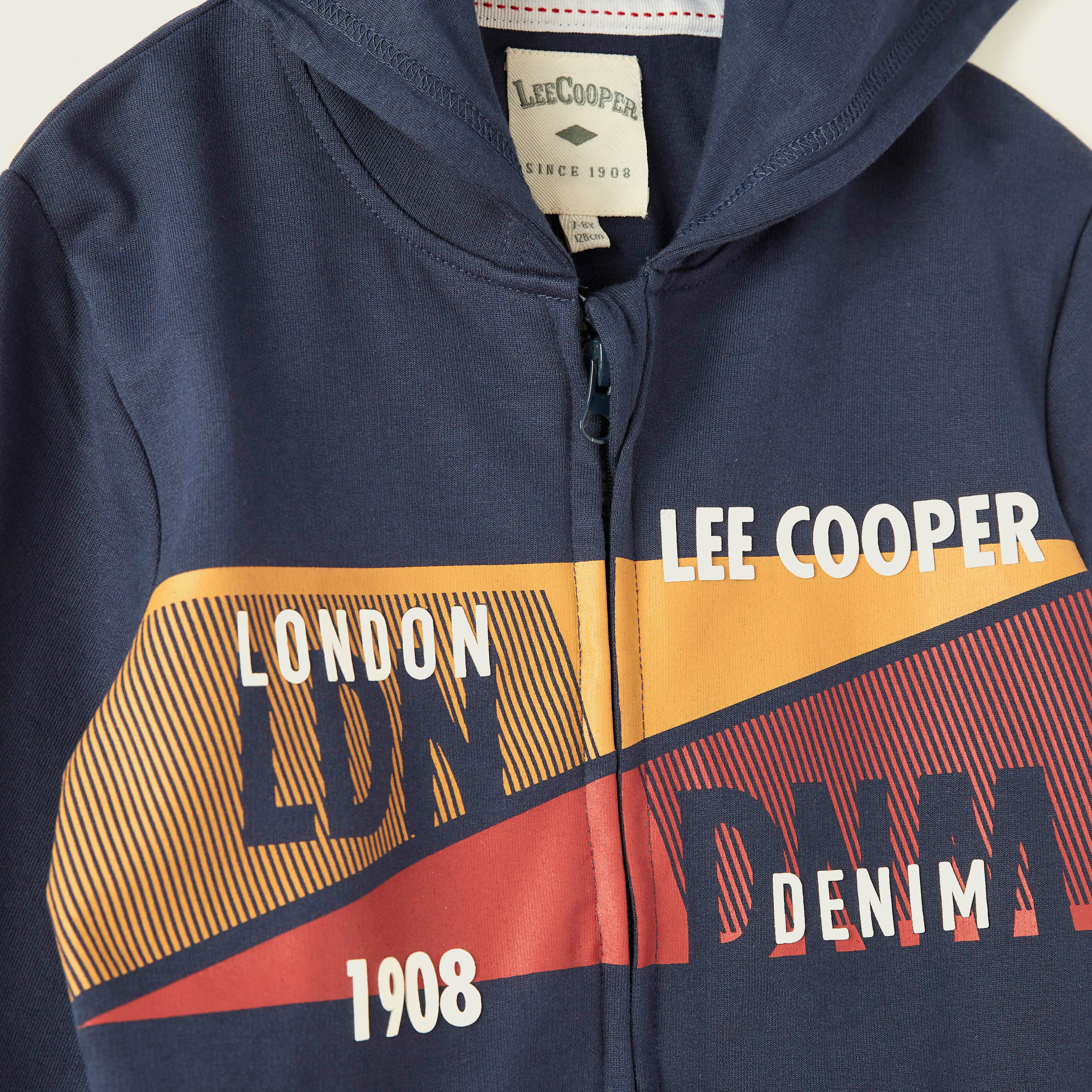 Lee Cooper Graphic Print Hooded Sweatshirt with Long Sleeves and Pockets-boys-clothing-winterwear-sweatshirts-image-2