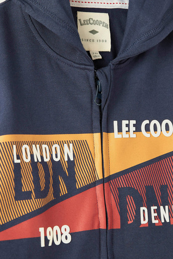 Lee Cooper Graphic Print Hooded Sweatshirt with Long Sleeves and Pockets