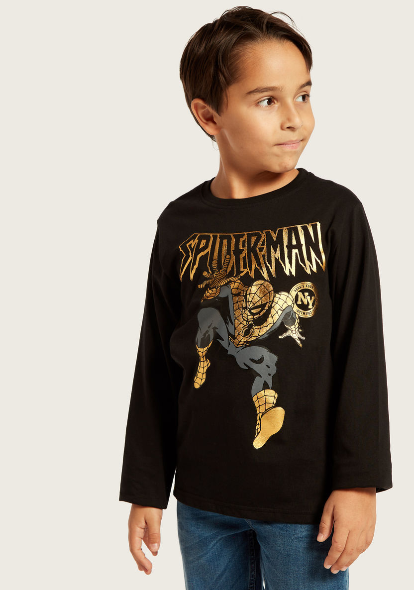 Spider-Man Print T-shirt with Long Sleeves-T Shirts-image-0