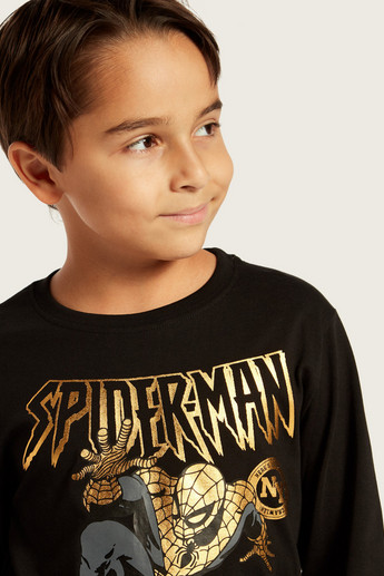 Spider-Man Print T-shirt with Long Sleeves