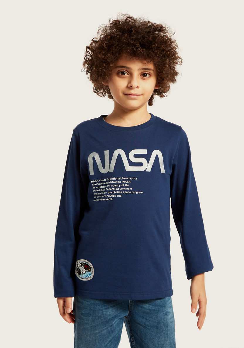 NASA Graphic Print T-shirt with Long Sleeves-T Shirts-image-0