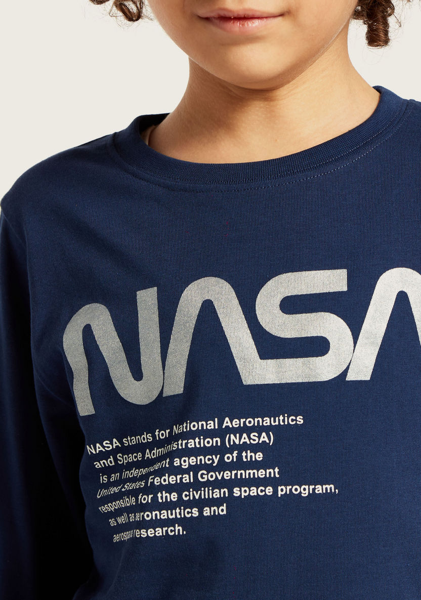 NASA Graphic Print T-shirt with Long Sleeves-T Shirts-image-2