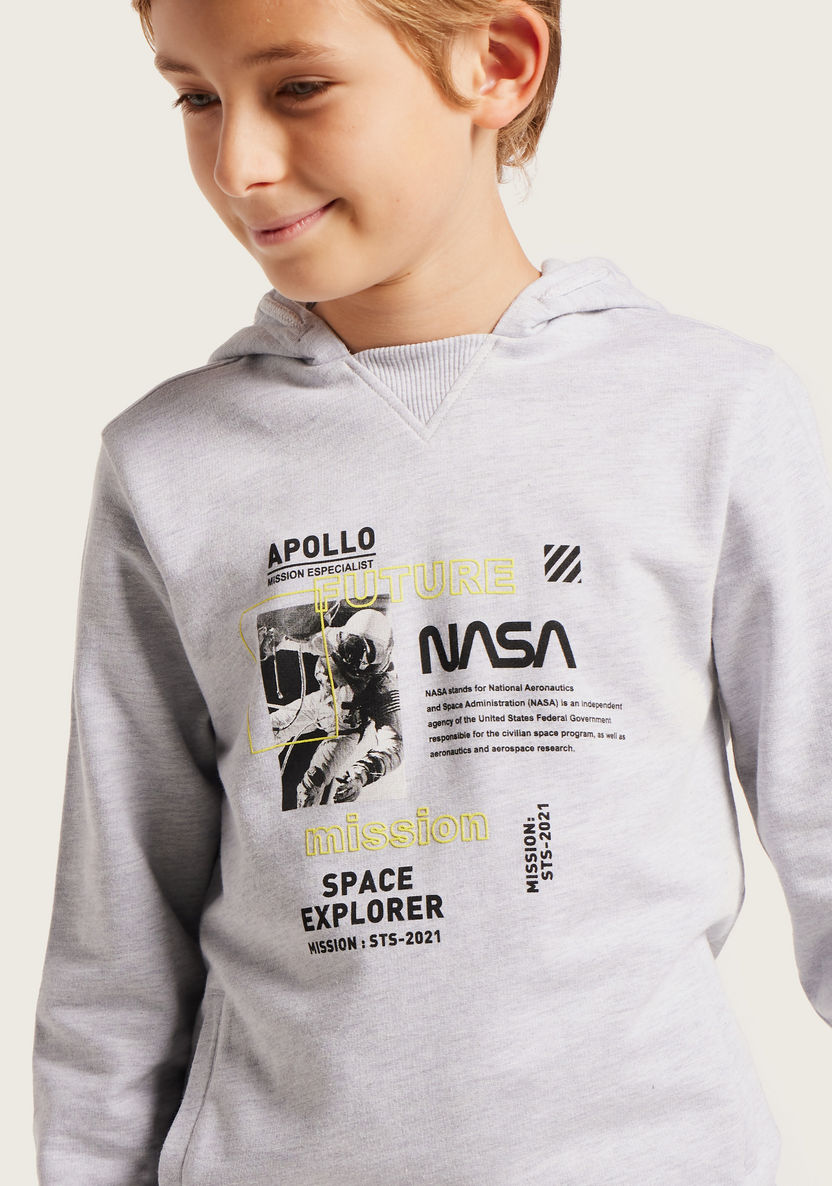 NASA Graphic Print Hooded Pullover with Long Sleeves and Pockets-Sweatshirts-image-2