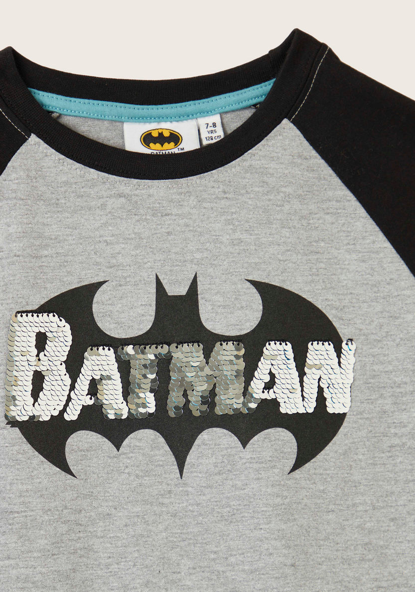 Batman Graphic Print T-shirt with Round Neck and Raglan Sleeves-T Shirts-image-1