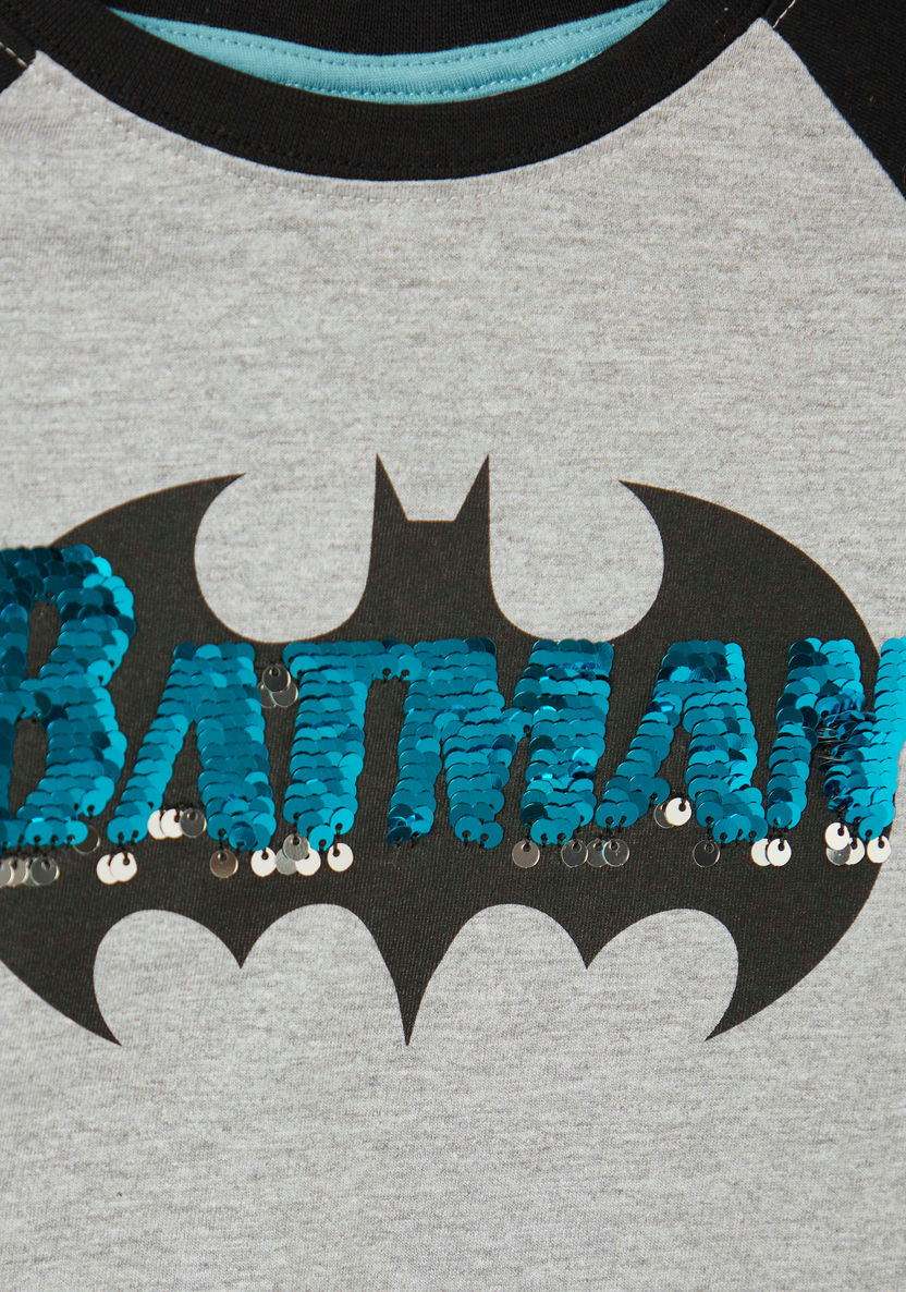 Batman Graphic Print T-shirt with Round Neck and Raglan Sleeves-T Shirts-image-2