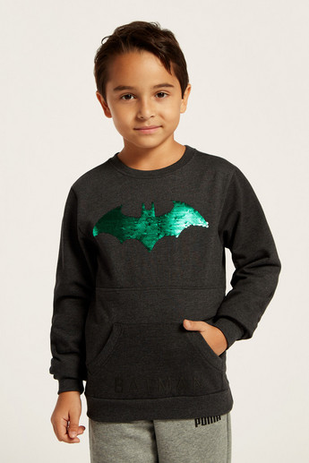 Batman Embellished Pullover with Long Sleeves and Pocket