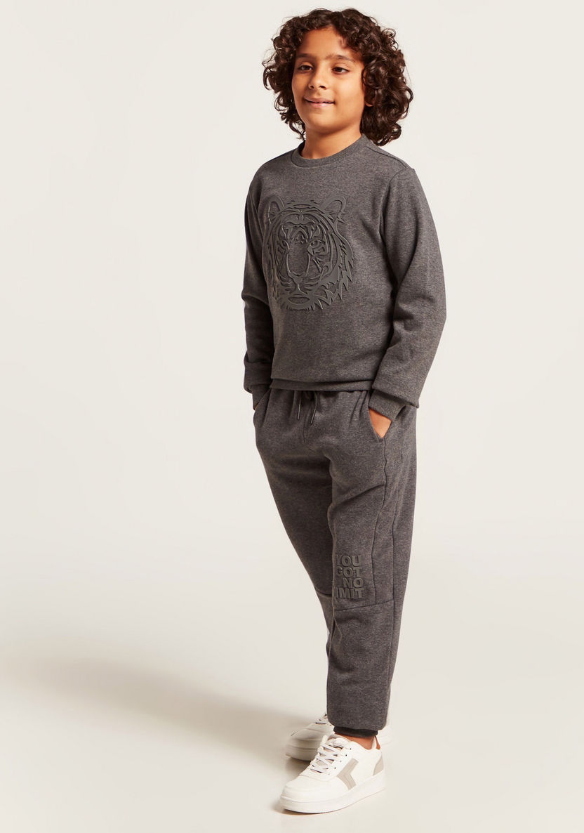 Iconic Tiger Embossed Detail Sweatshirt with Round Neck and Long Sleeves-Sweatshirts-image-0