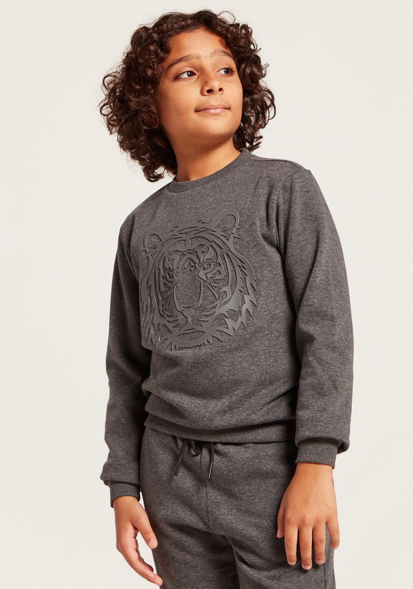 Iconic Tiger Embossed Detail Sweatshirt with Round Neck and Long Sleeves-Sweatshirts-image-1