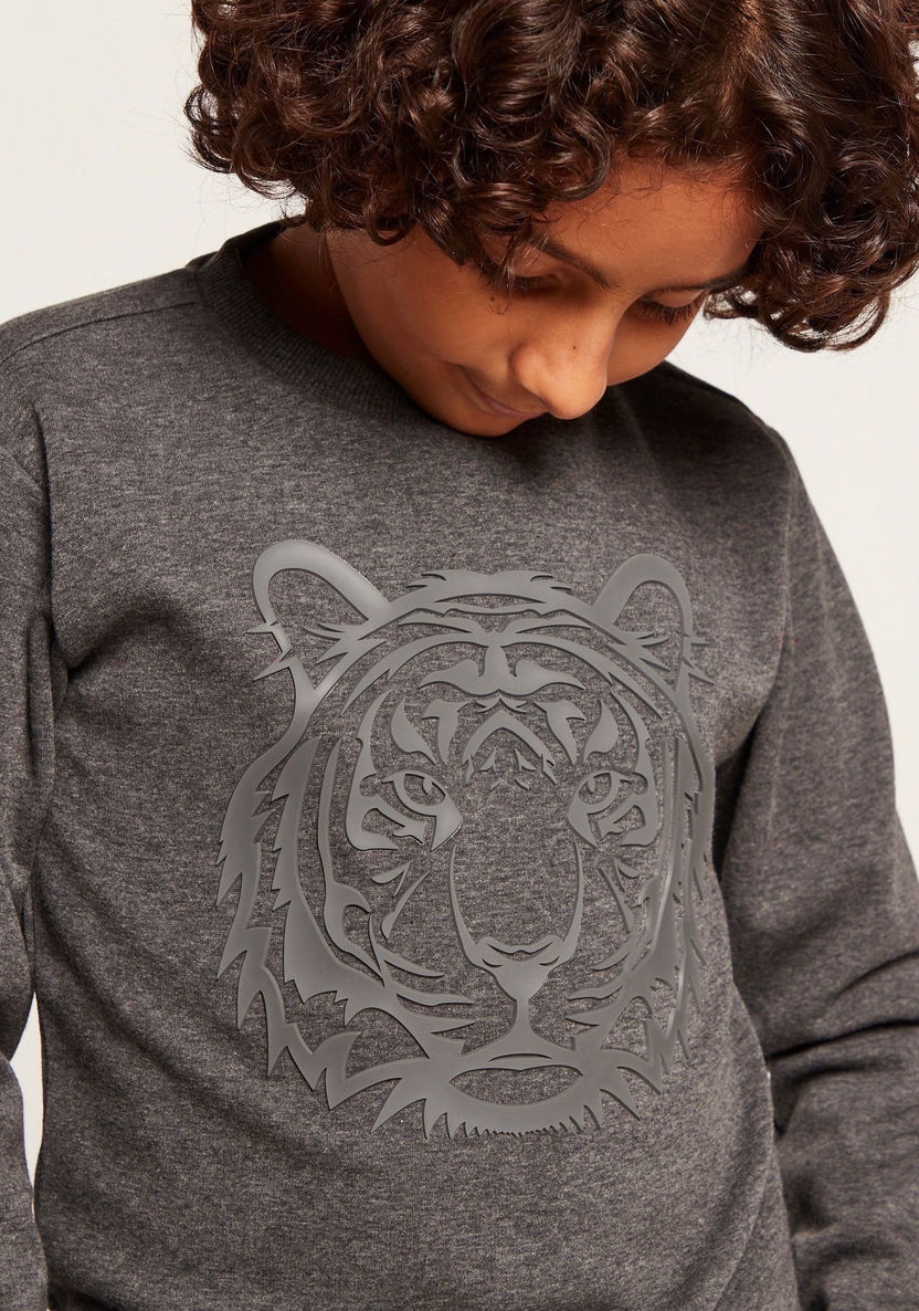 Iconic Tiger Embossed Detail Sweatshirt with Round Neck and Long Sleeves-Sweatshirts-image-2