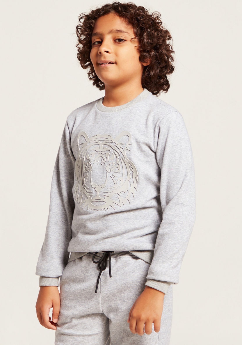 Iconic Tiger Embossed Detail Sweatshirt with Round Neck and Long Sleeves-Sweatshirts-image-1