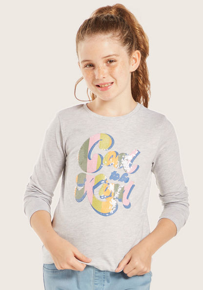 Juniors Embellished T-shirt with Long Sleeves-T Shirts-image-1