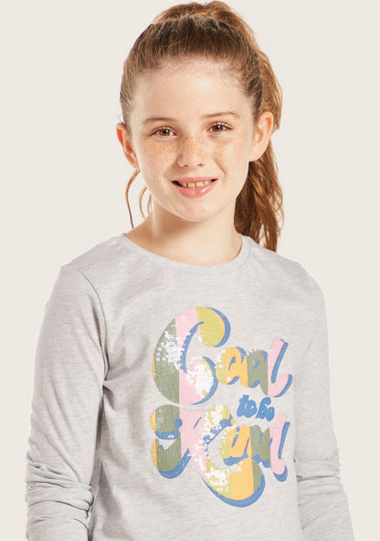 Juniors Embellished T-shirt with Long Sleeves-T Shirts-image-2