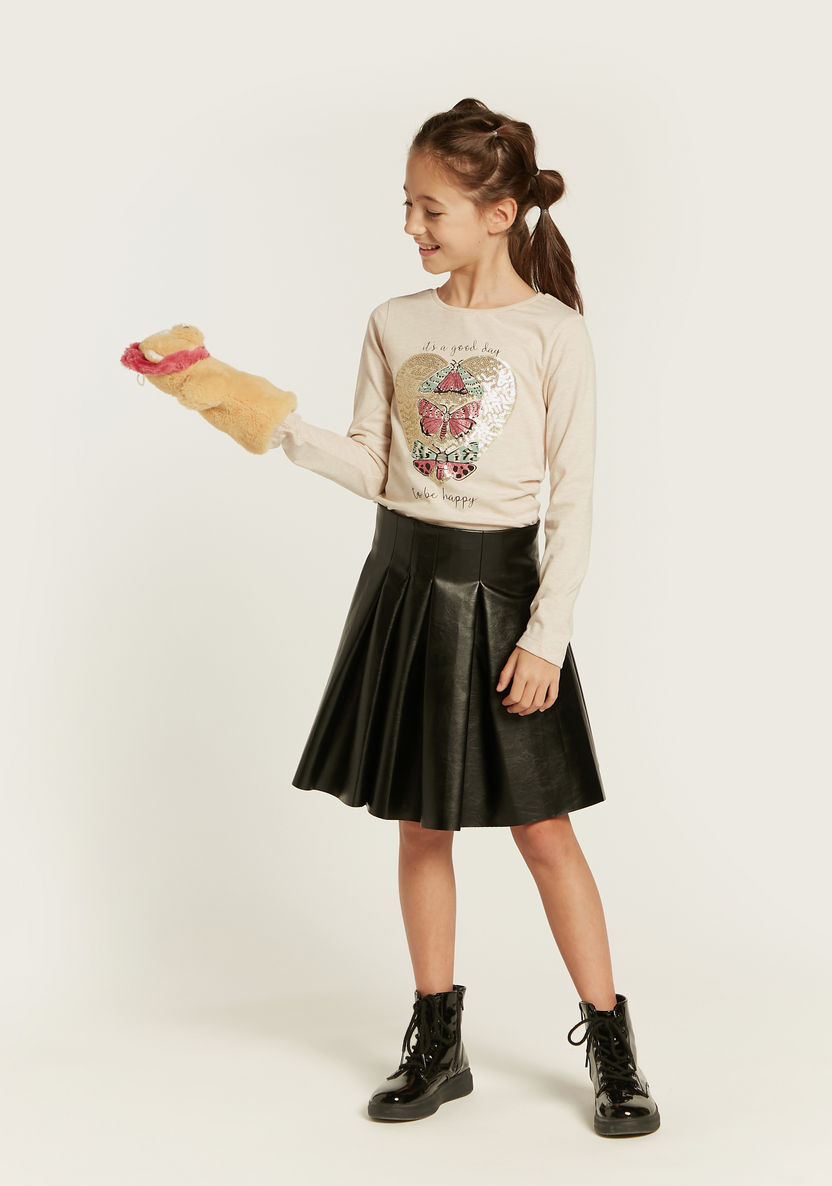 Juniors Embellished T-shirt with Round Neck and Long Sleeves-T Shirts-image-0