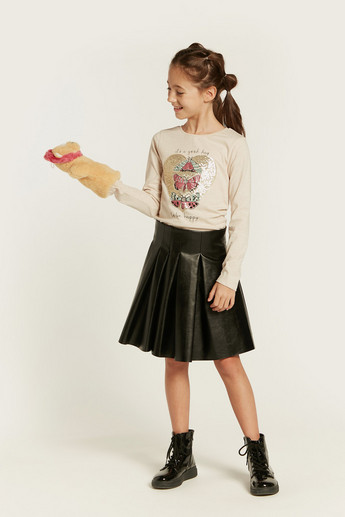 Juniors Embellished T-shirt with Round Neck and Long Sleeves