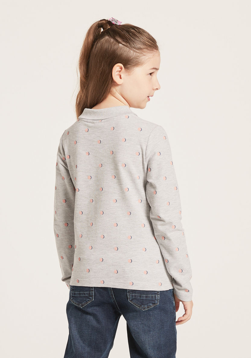 Juniors Moon Print Polo T-shirt with Long Sleeves-T Shirts-image-3