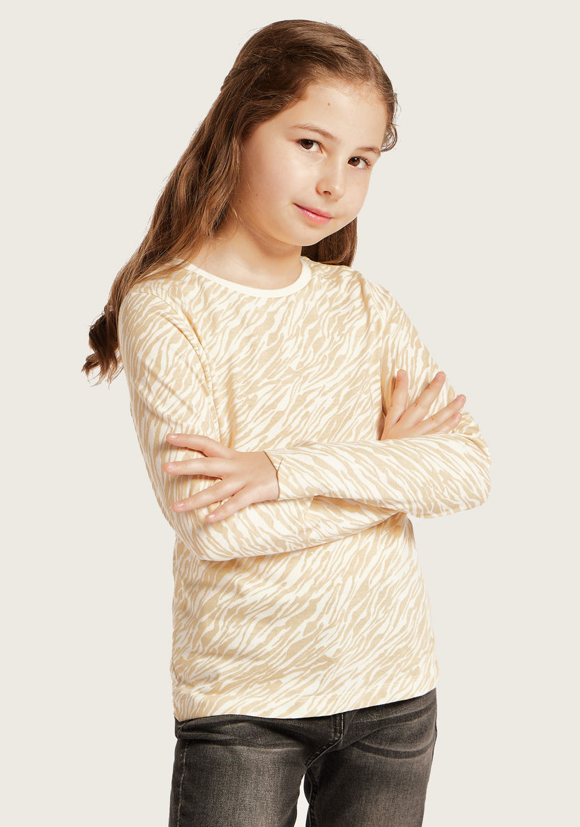 Juniors Printed Round Neck T-shirt with Long Sleeves - Set of 3-T Shirts-image-6
