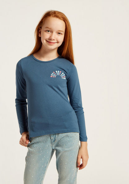 Juniors Printed Crew Neck T-shirt with Long Sleeves - Set of 5