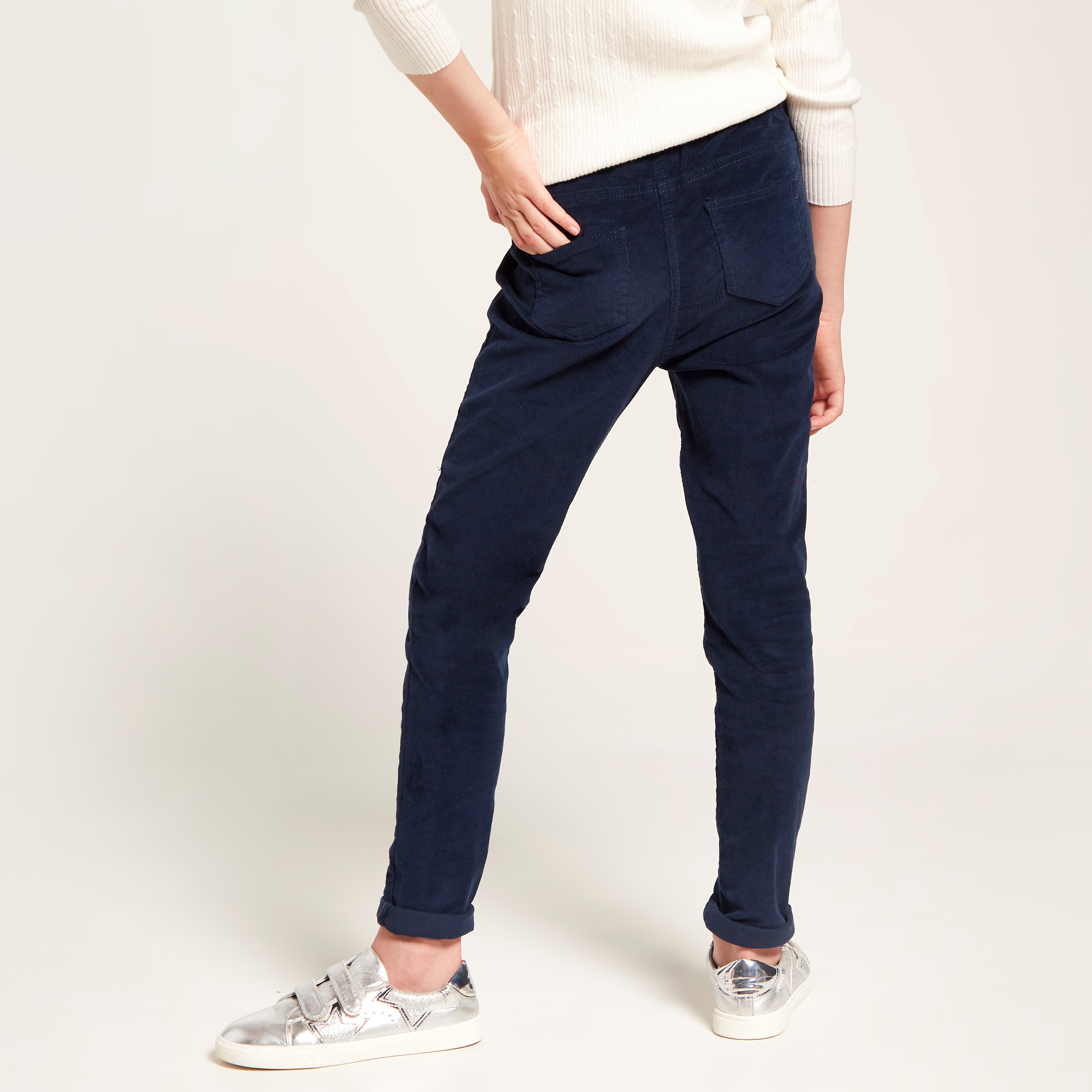 Juniors Solid Jeggings with Elasticated Waistband and Pockets-girls-clothing-bottoms-jeansandjeggings-image-4