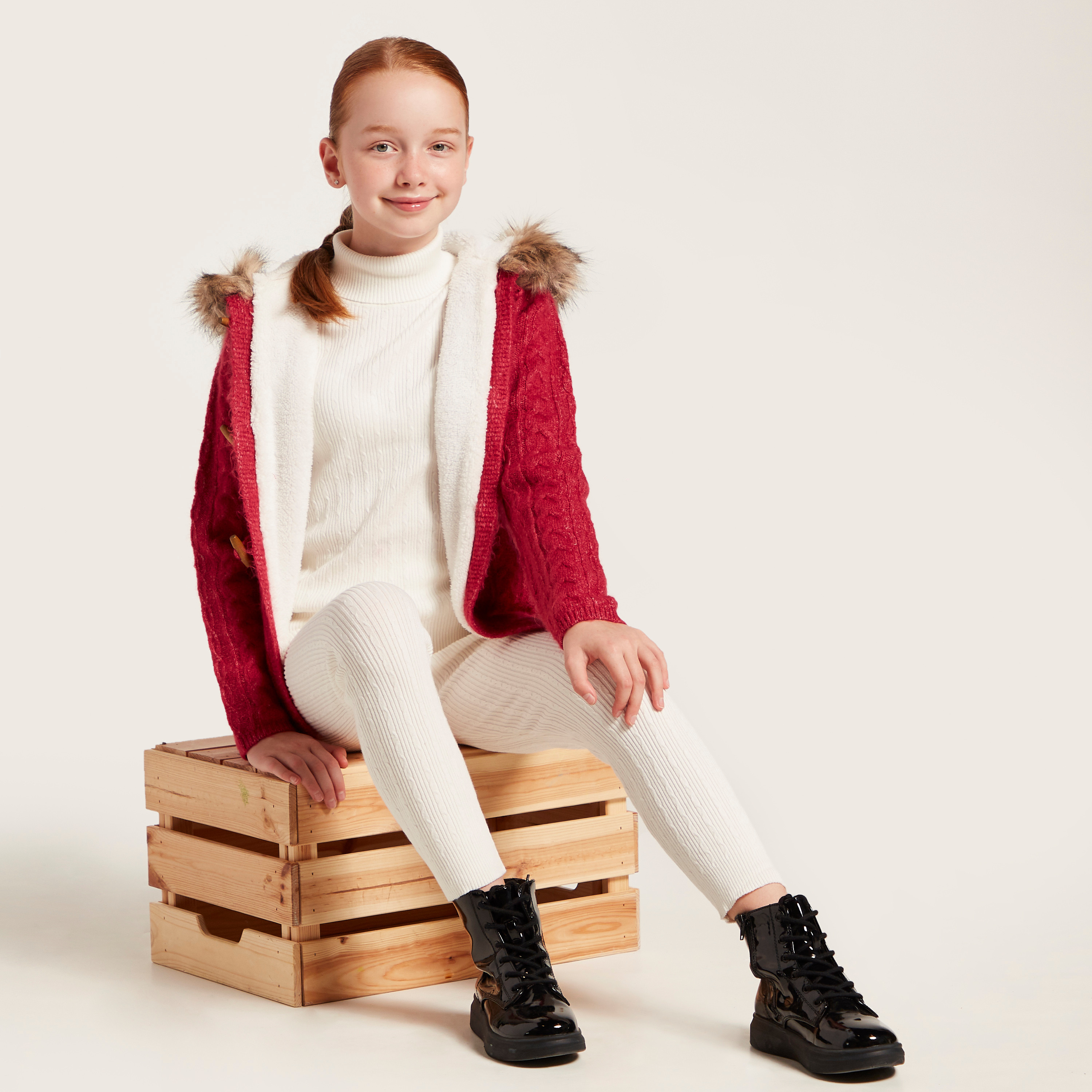 Juniors Textured Leggings with Elasticated Waistband-girls-clothing-bottoms-leggings-image-1