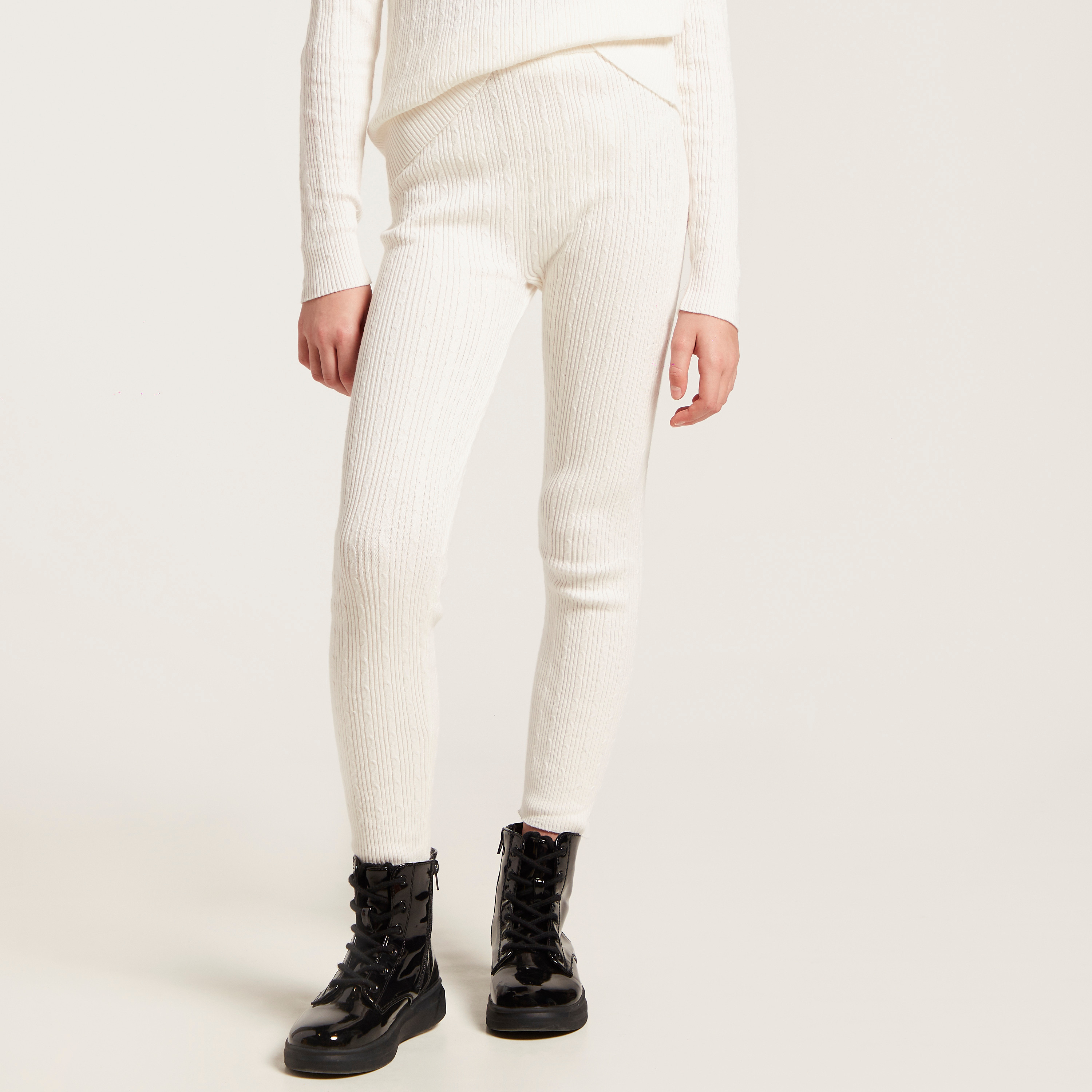 Juniors Textured Leggings with Elasticated Waistband-girls-clothing-bottoms-leggings-image-2