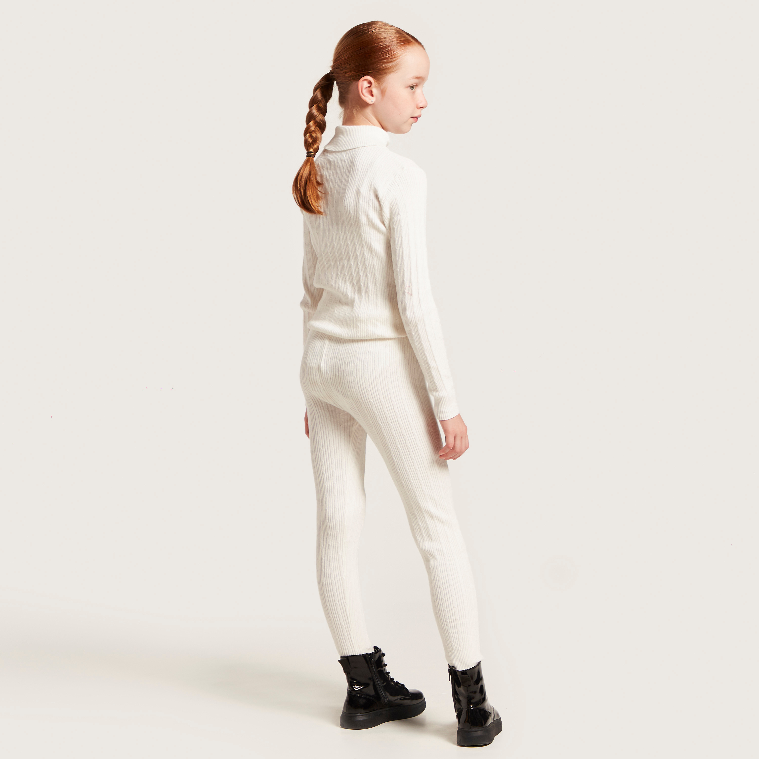Juniors Textured Leggings with Elasticated Waistband-girls-clothing-bottoms-leggings-image-4