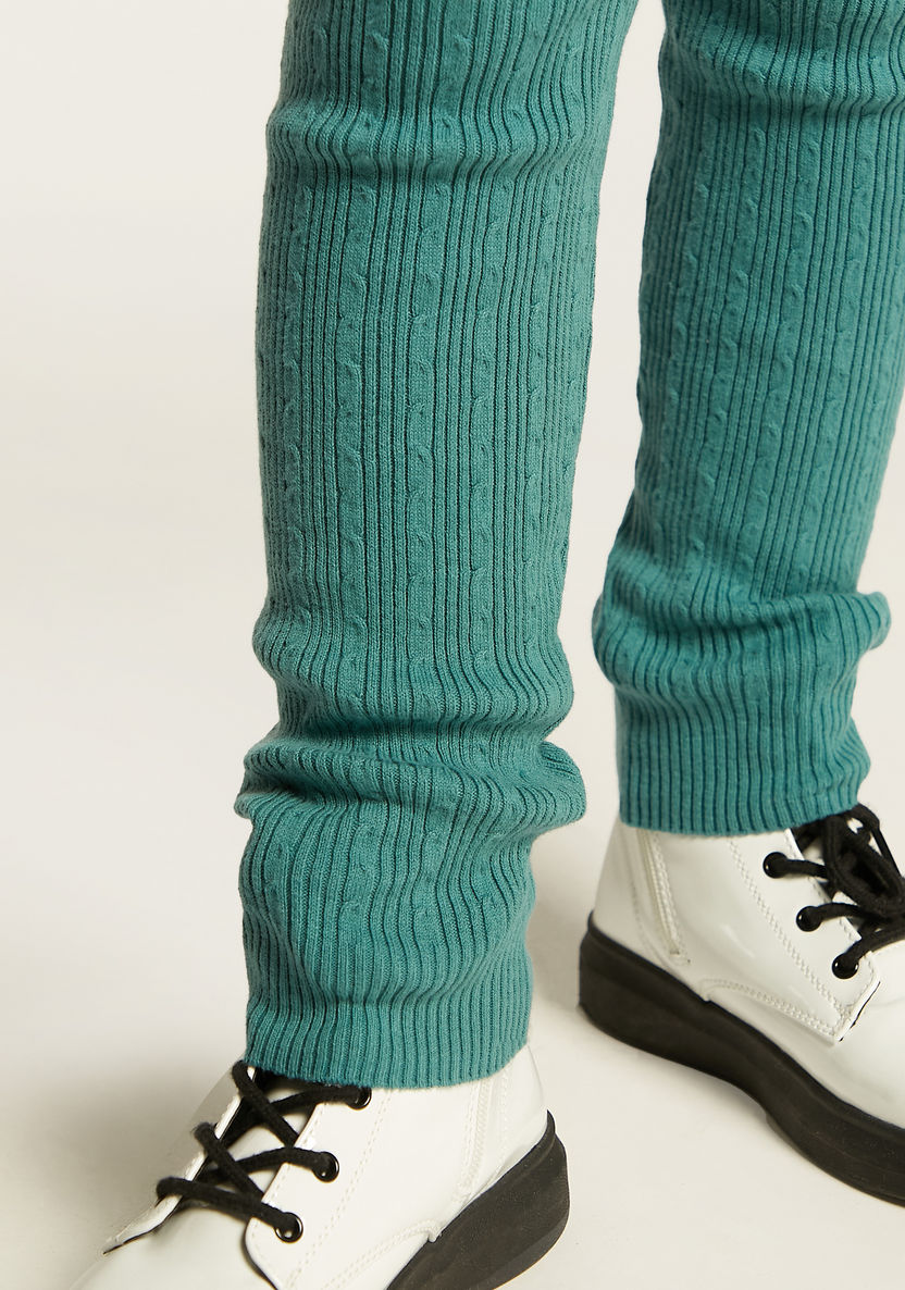Juniors Skinny Fit Textured Leggings with Elasticised Waistband-Leggings-image-2