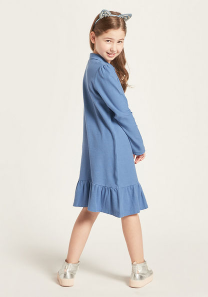 Juniors Solid Drop Waist Dress with Long Sleeves