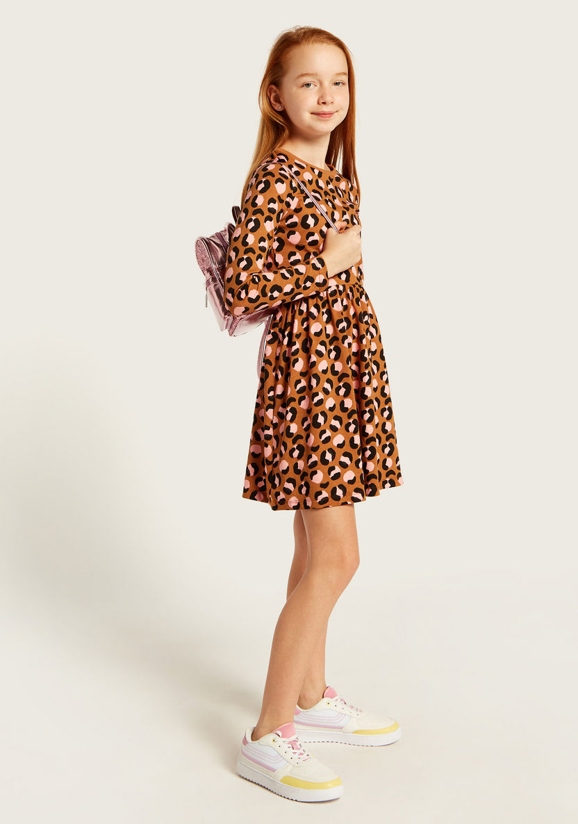 Juniors Printed Round Neck Dress with Long Sleeves - Set of 3-Dresses%2C Gowns and Frocks-image-1