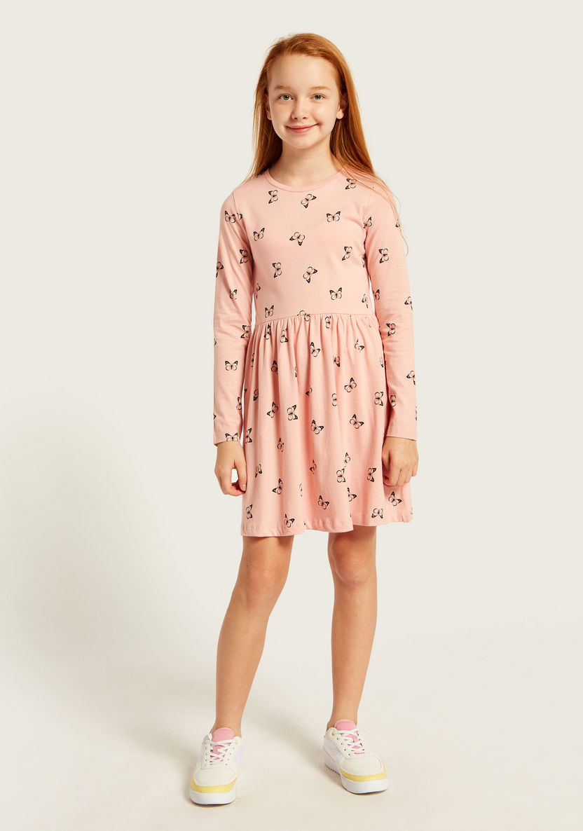 Juniors Printed Round Neck Dress with Long Sleeves - Set of 3-Dresses%2C Gowns and Frocks-image-5